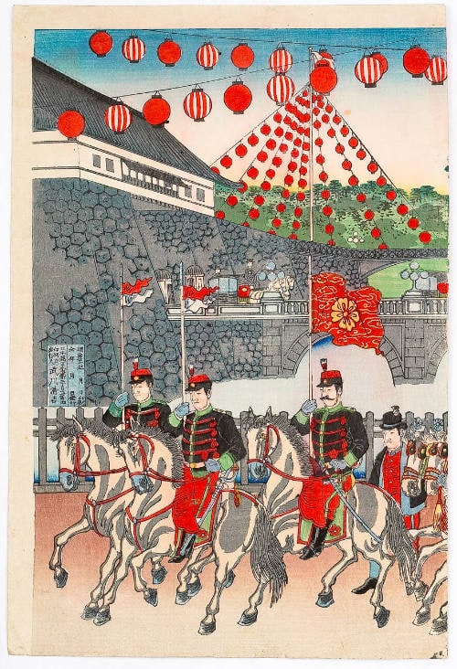 The Meiji Emperor and Empress in a Carriage Procession for their Silver Wedding Anniversary