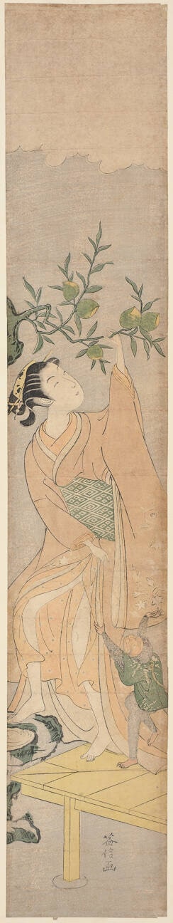 Woman and Monkey Picking Peaches