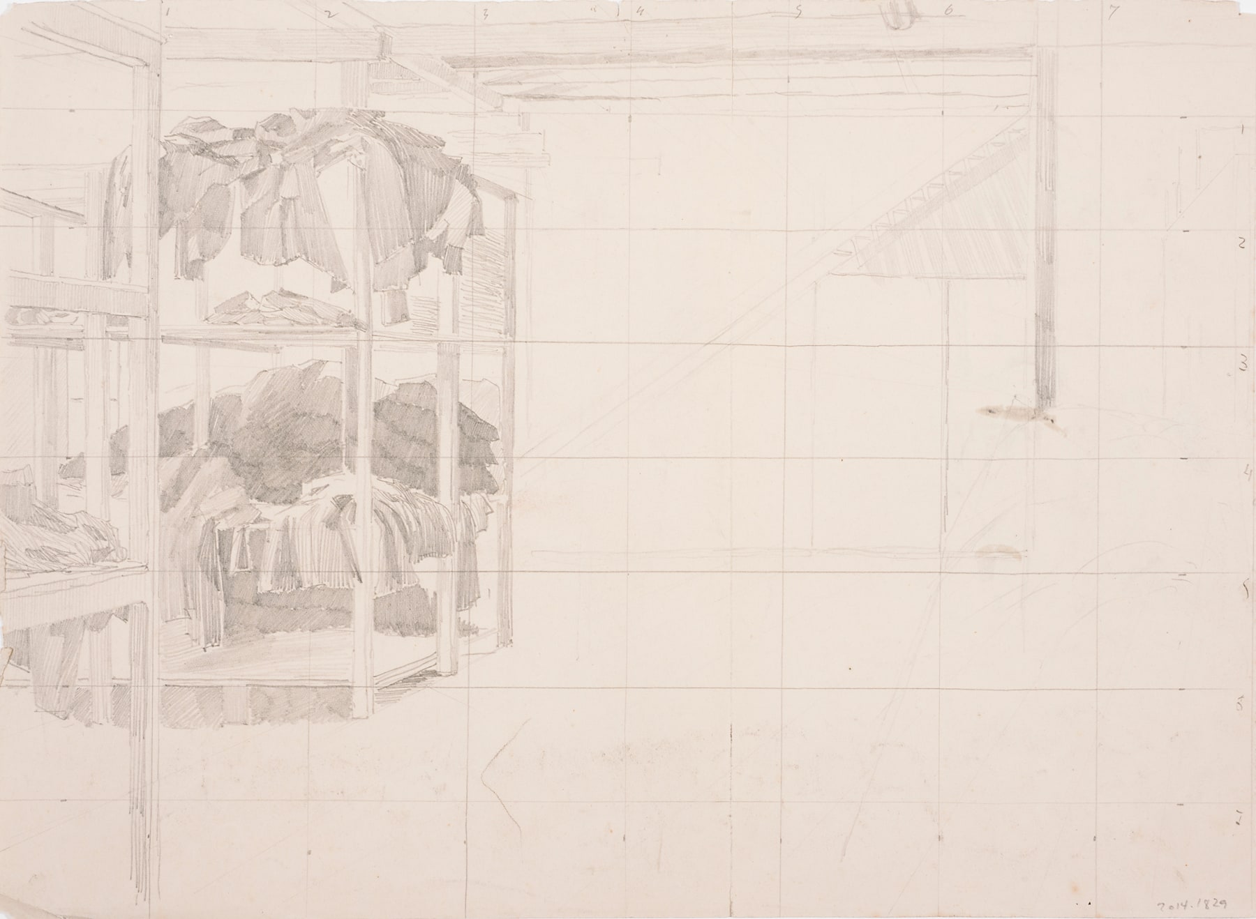 untitled (shelves with piles of cloth)