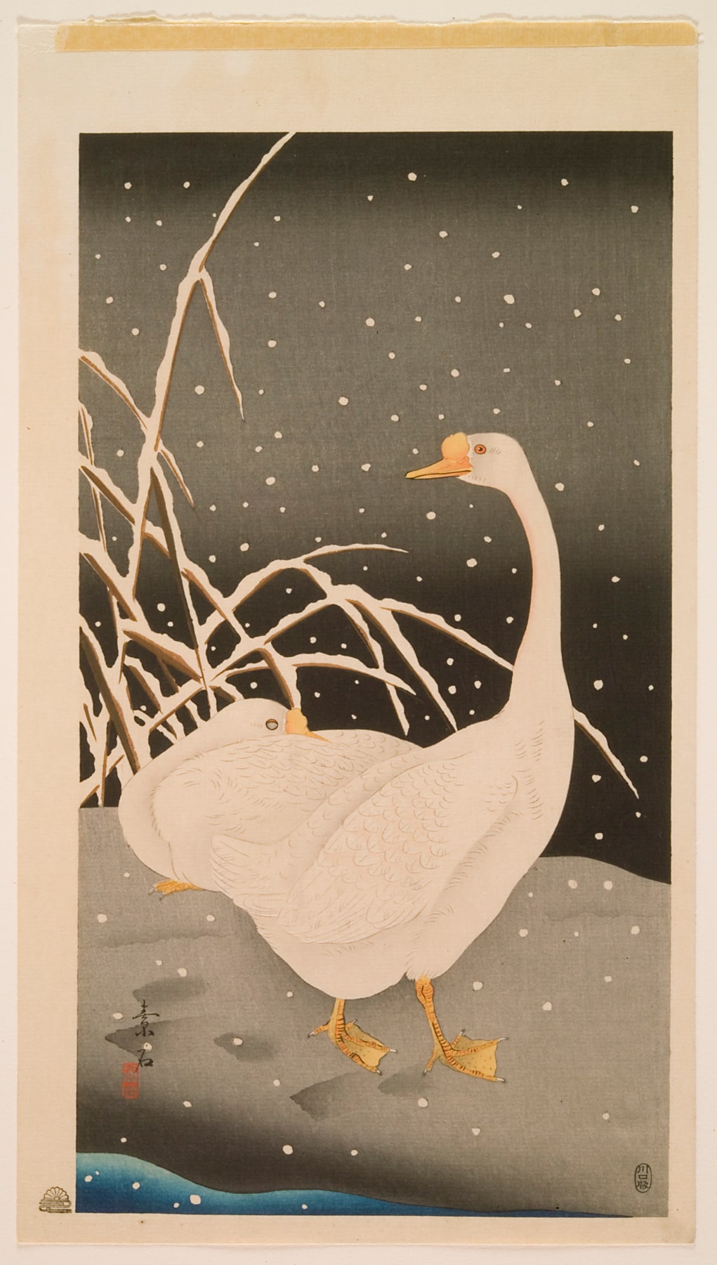 untitled (two geese in snowy night scene)