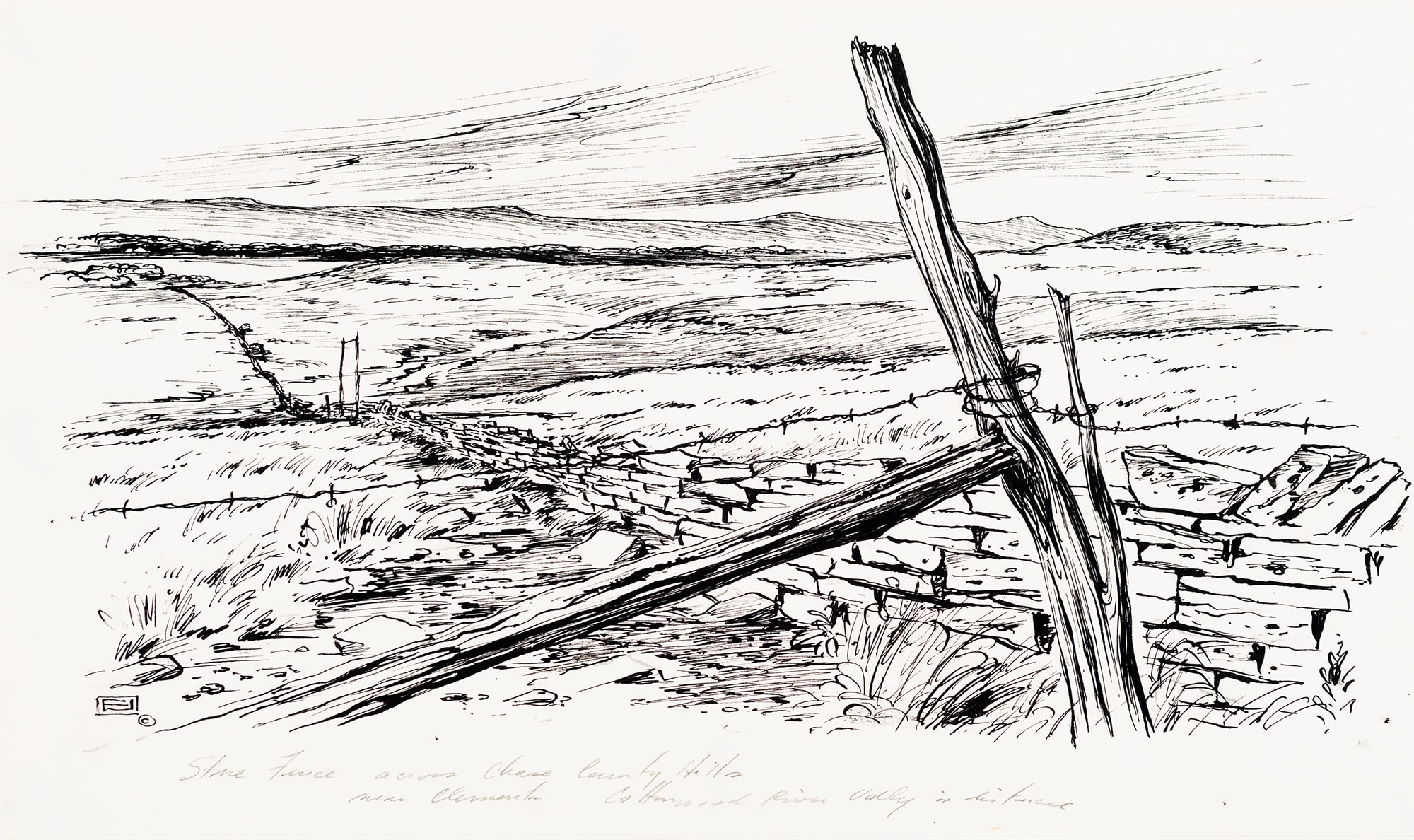 Stone Fence across Chase County Hills, near Clement, Cottonwood River Valley in Distance