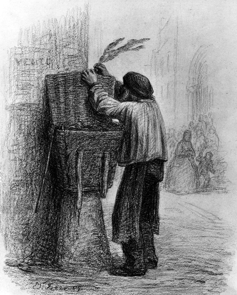 Old Man Placing Palm on Basket