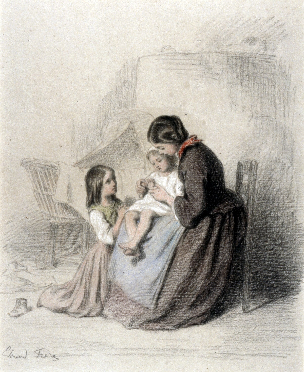 Interior with Woman Teaching Child to Pray