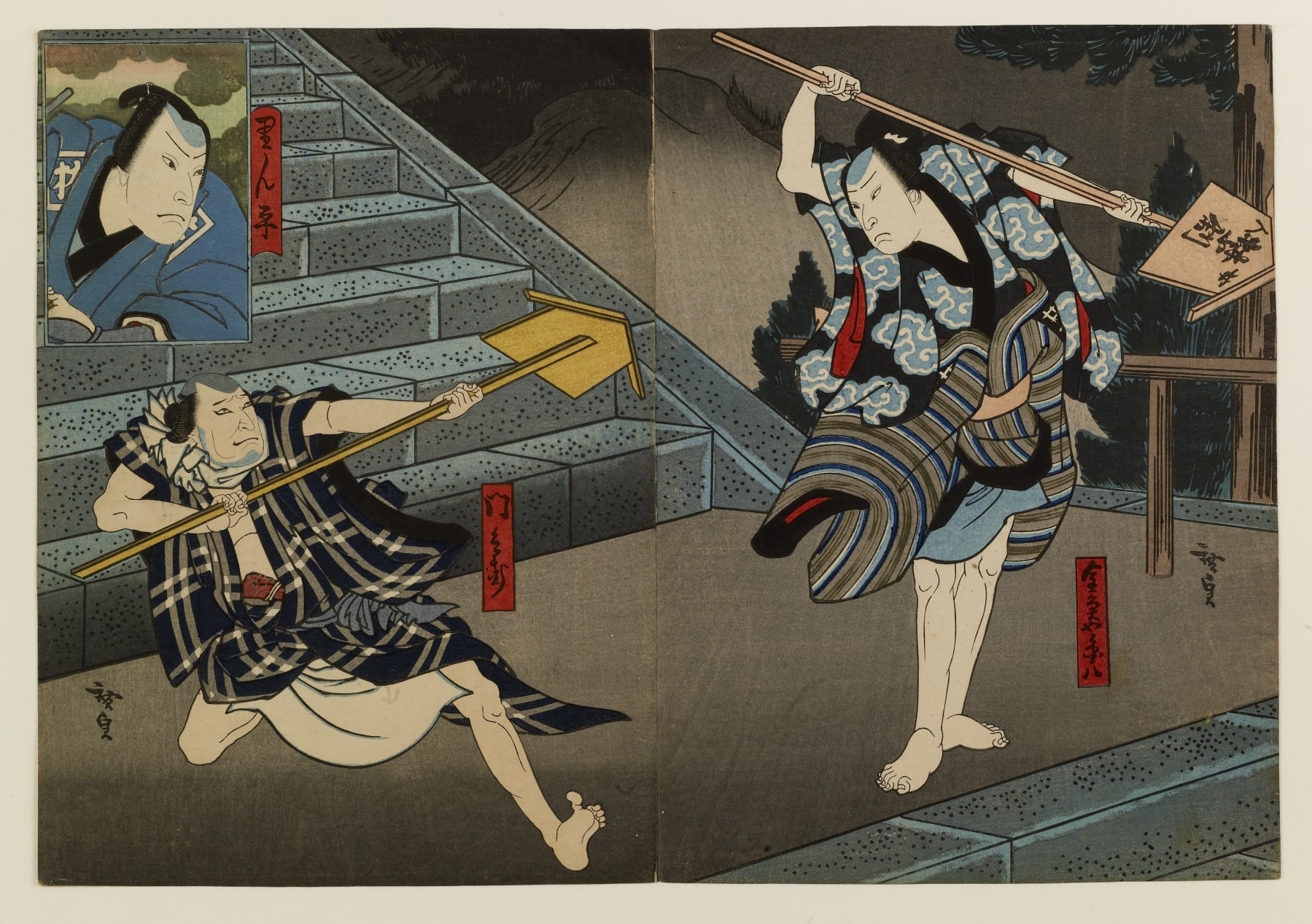 Two Men Fight at Temple Steps
