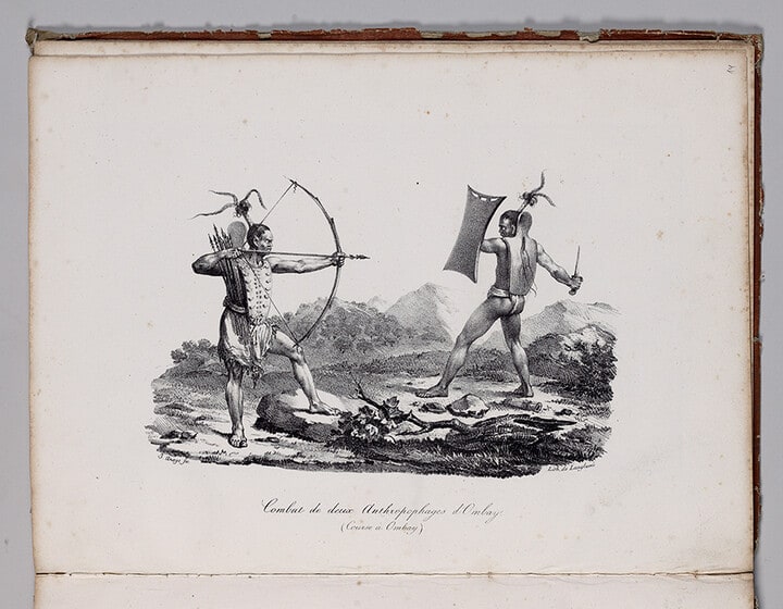 Combat de deux Anthropophages d'Ombay (Course à Ombay) (Battle between two cannibals from the Alors islands)