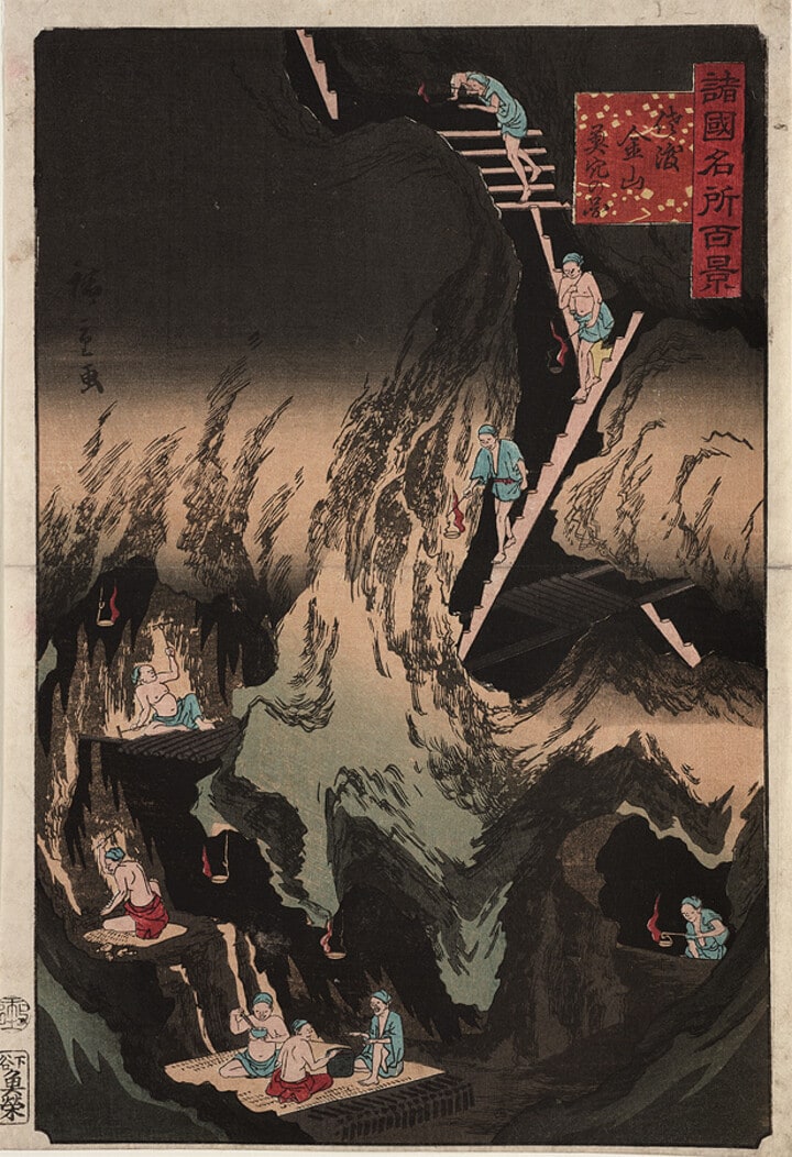 Gold Mine in Sado Province, No. 48 from One Hundred Famous Views of the Provinces