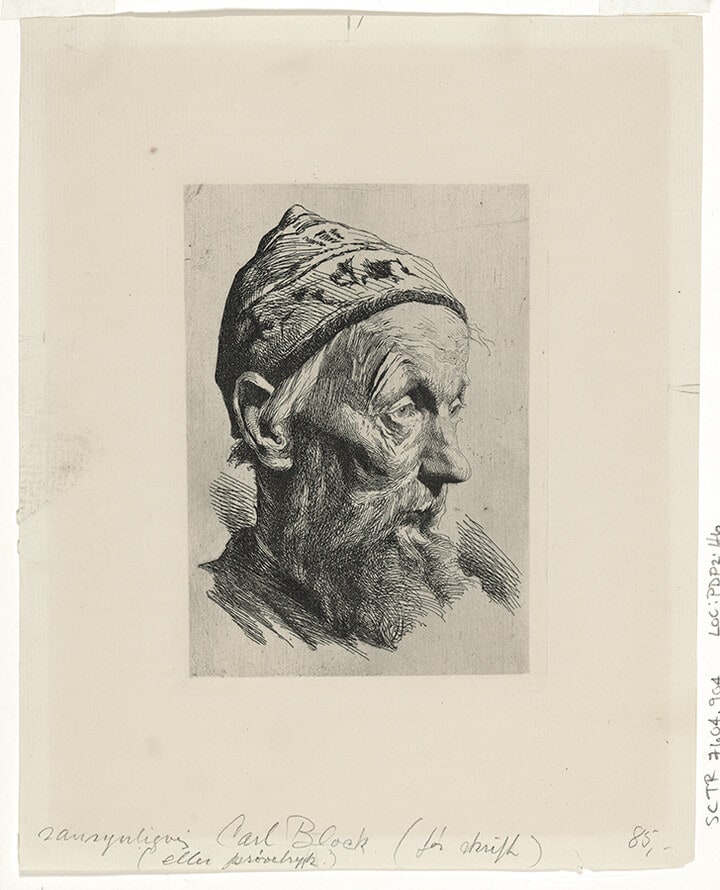 [head of an old man with beard and cap]