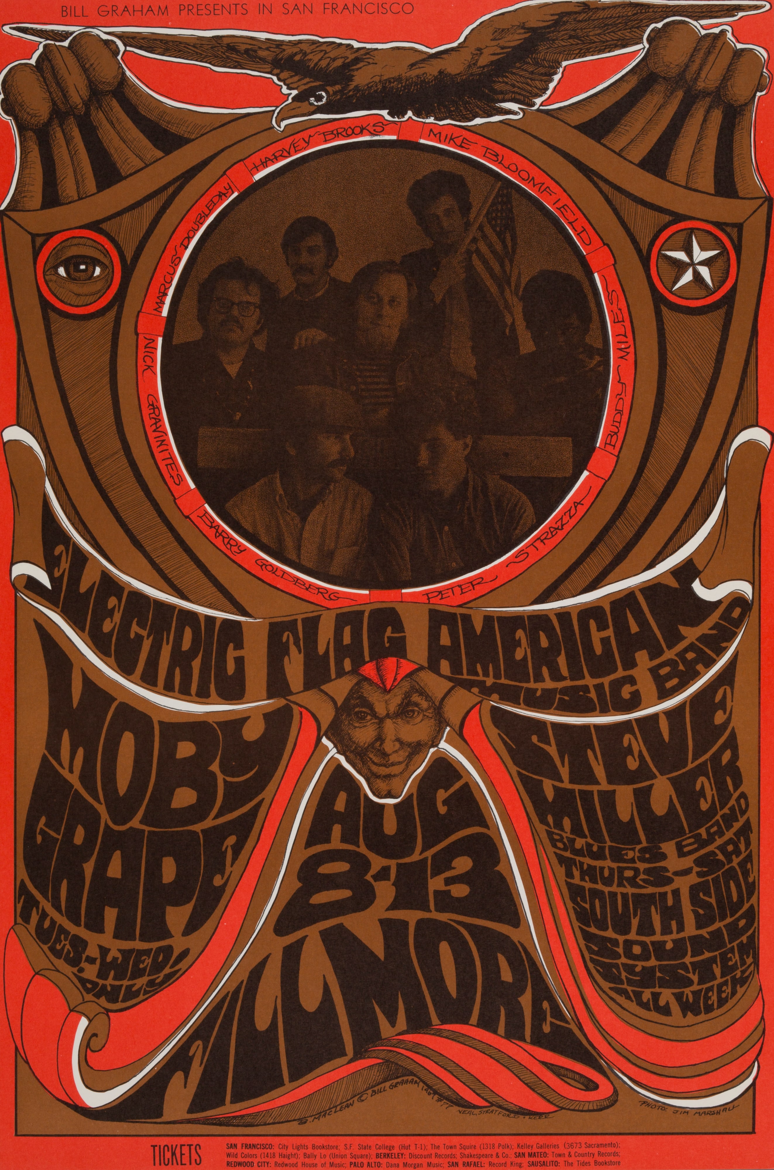 Electric Flag American Music Band, Moby Grape, Steve Miller Blues Band, South Side Sound System, August 8 - 13, Fillmore Auditorium