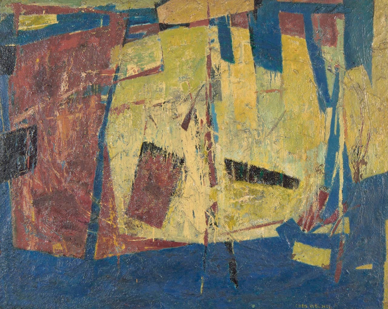 Abstract Composition in Blue and Yellow