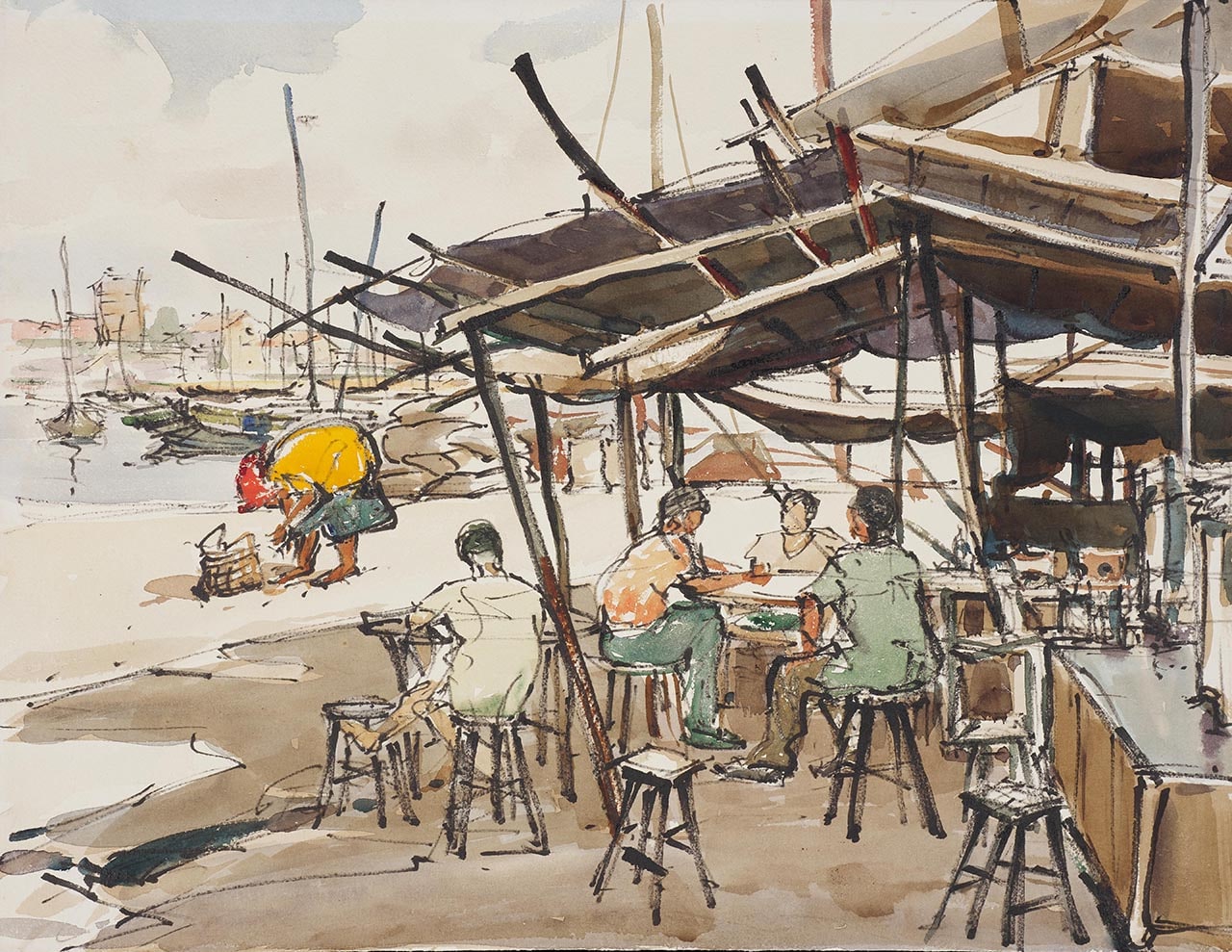 [Not titled] (Stalls by the river)