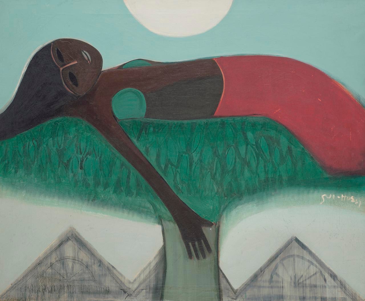 Woman Lying on Tree