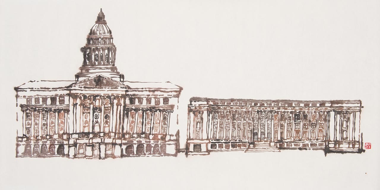Drawing of the National Gallery Singapore Exterior