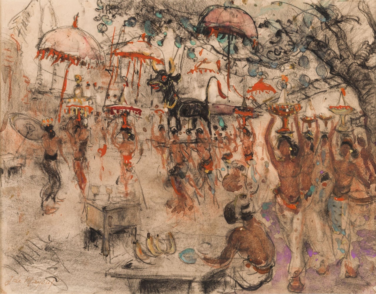 Woman with Parasols at a Festival