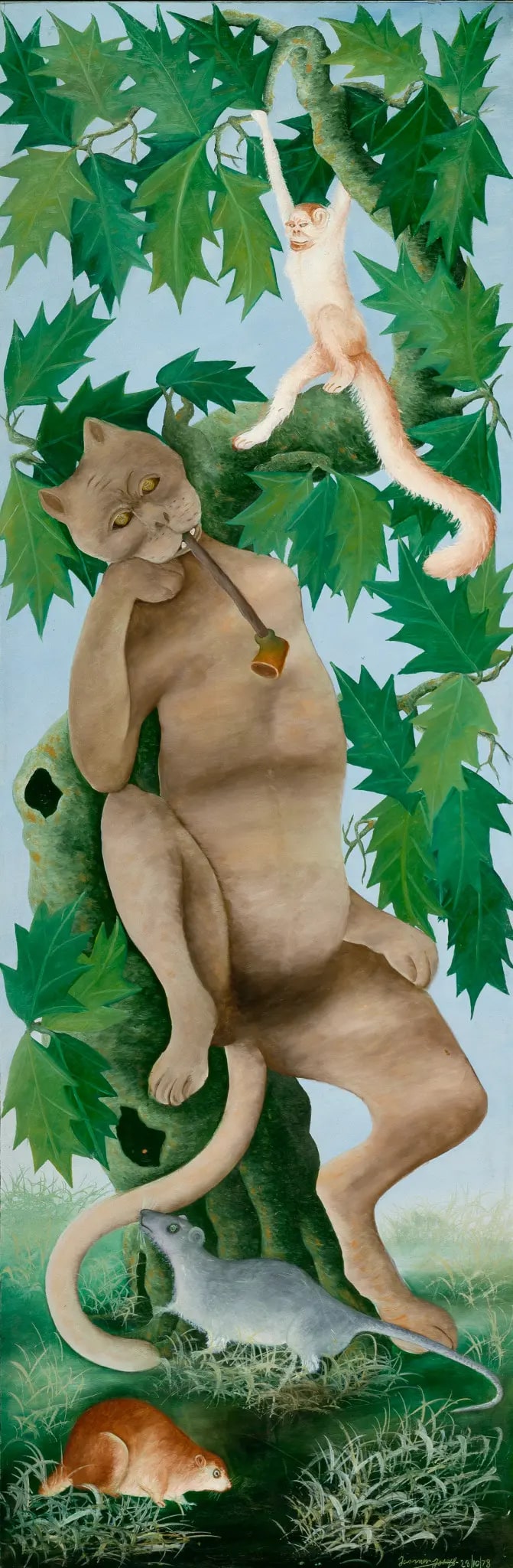 Lion in Tree with Monkey