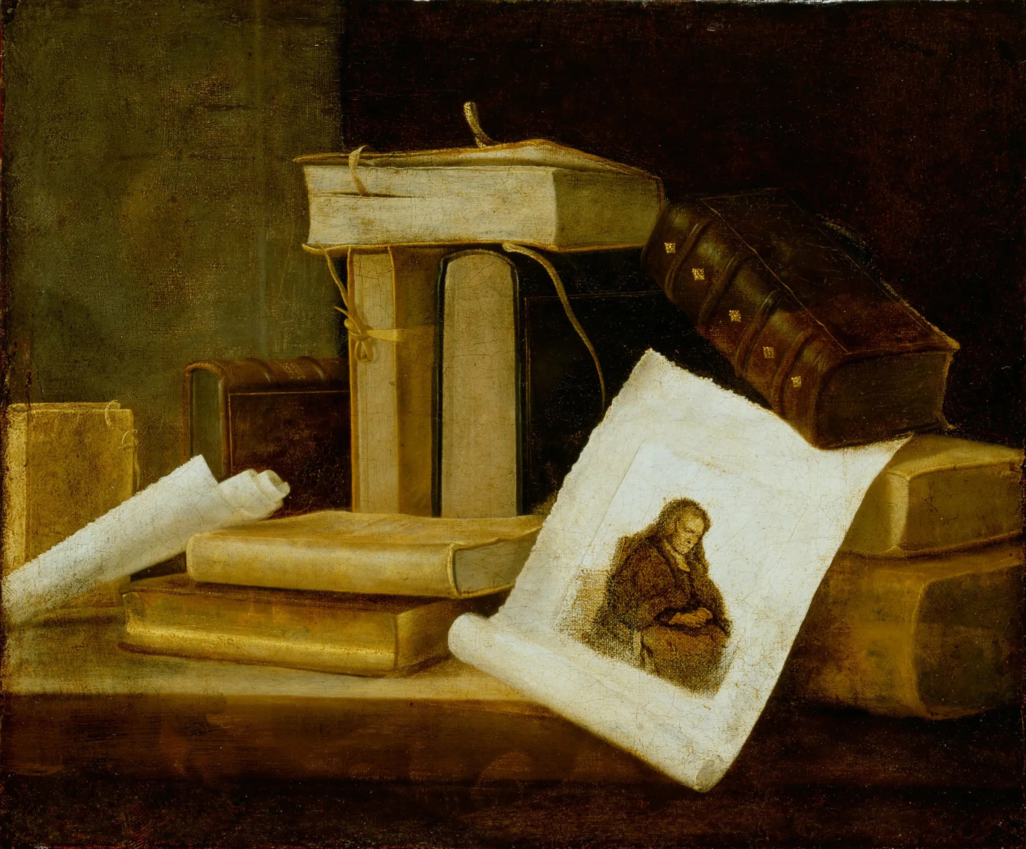 Still Life of Books and a Rembrandt Engraving