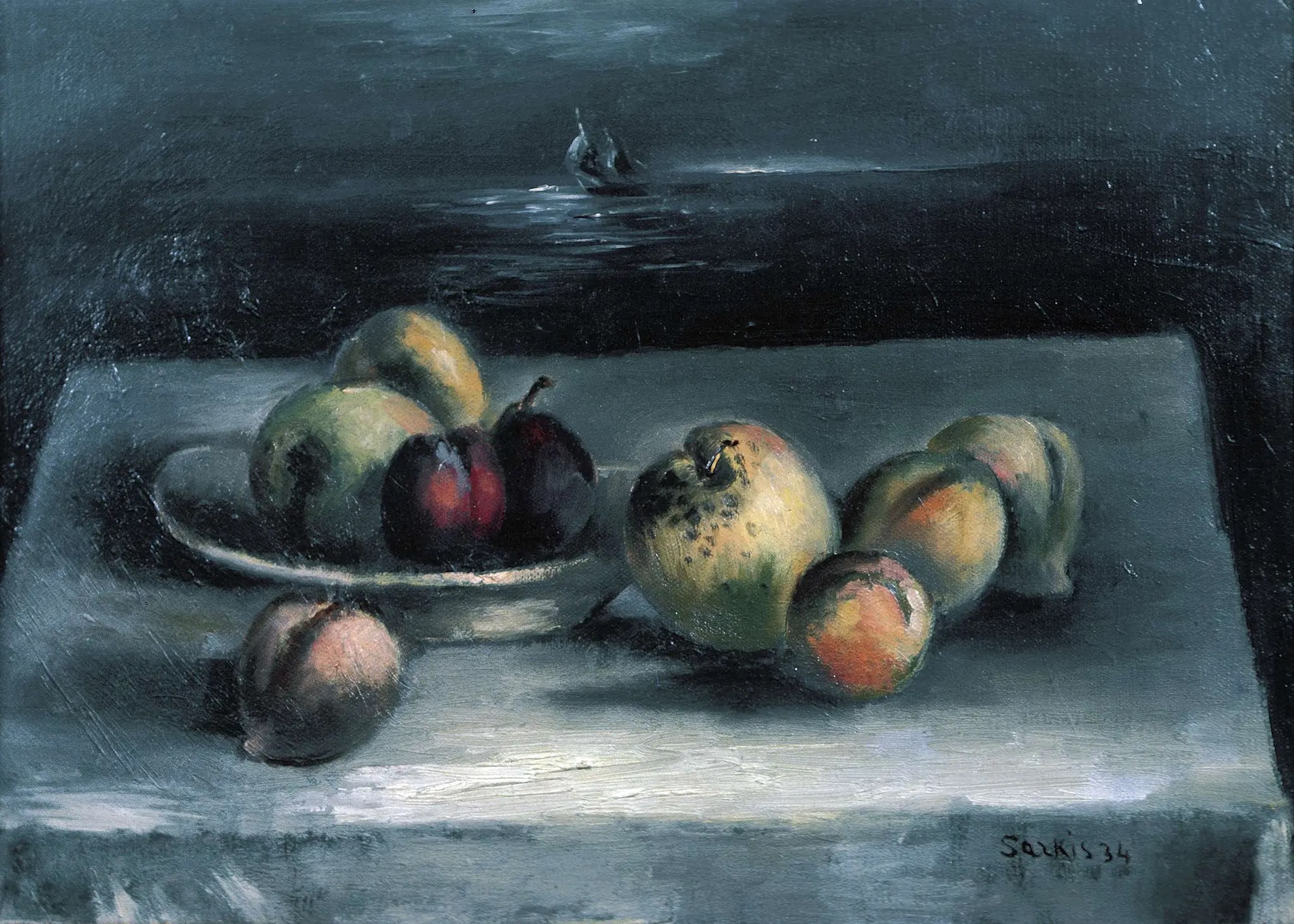 Still Life with Seascape Beyond