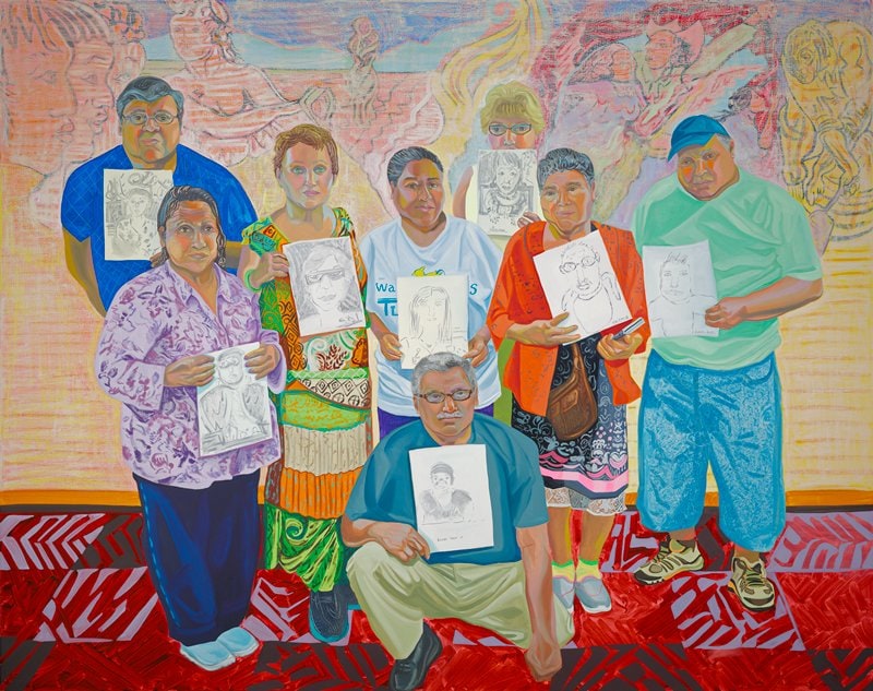 Wise Elders Portraiture Class at Centro Tyrone Guzman with En Familia hay Fuerza , mural on the history of immigrant farm labor to the United States