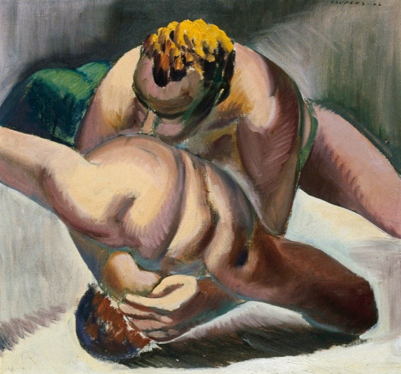 Two Men Wrestling (recto), Tree (verso)