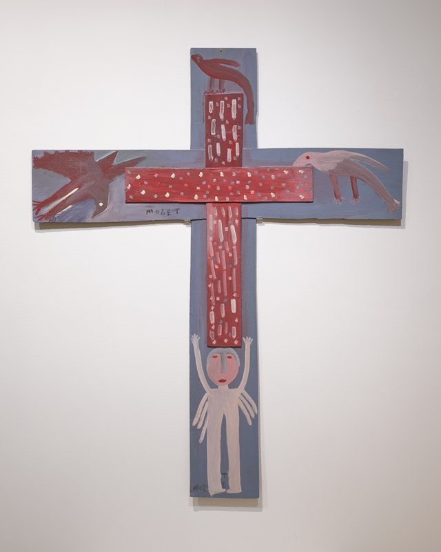 Cross of a White Jesus with a French Bird, a Mountain Bird, and Pinto Bird