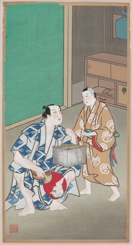 Theater signboard depicting a scene from the play Oyako tōrō