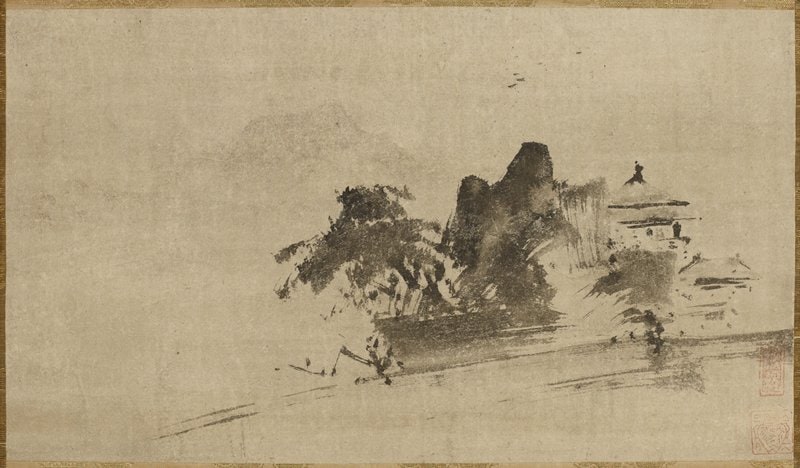 Temple with Mountains and Trees
