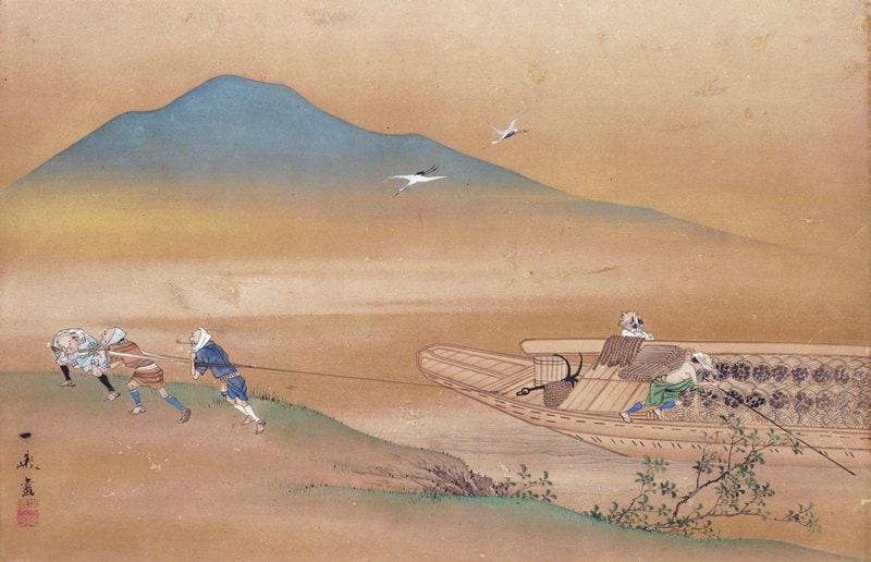 Five Figures Pulling a Boat