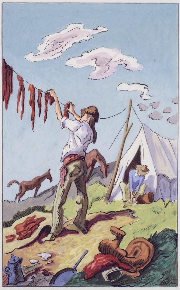 Hanging Buffalo Meat to Dry