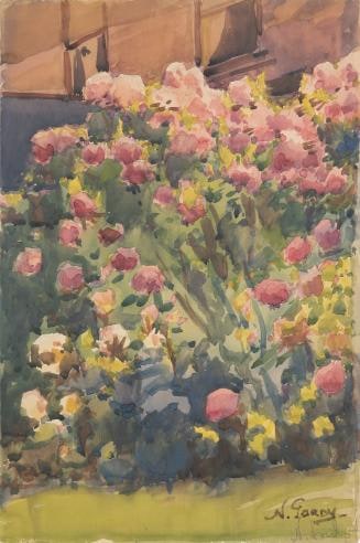 Untitled (Two red roses on blue)