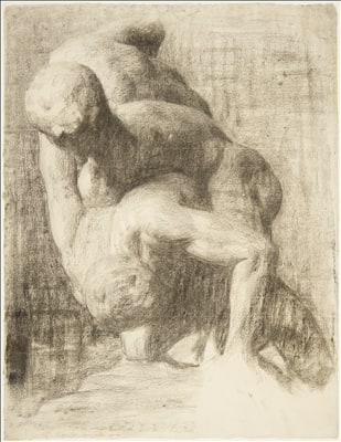 Cast Drawing: Two Male Figures Wrestling