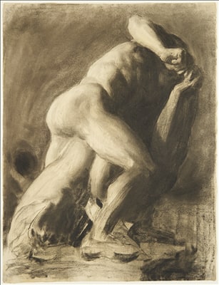 Cast Drawing: Two Male Figures Wrestling