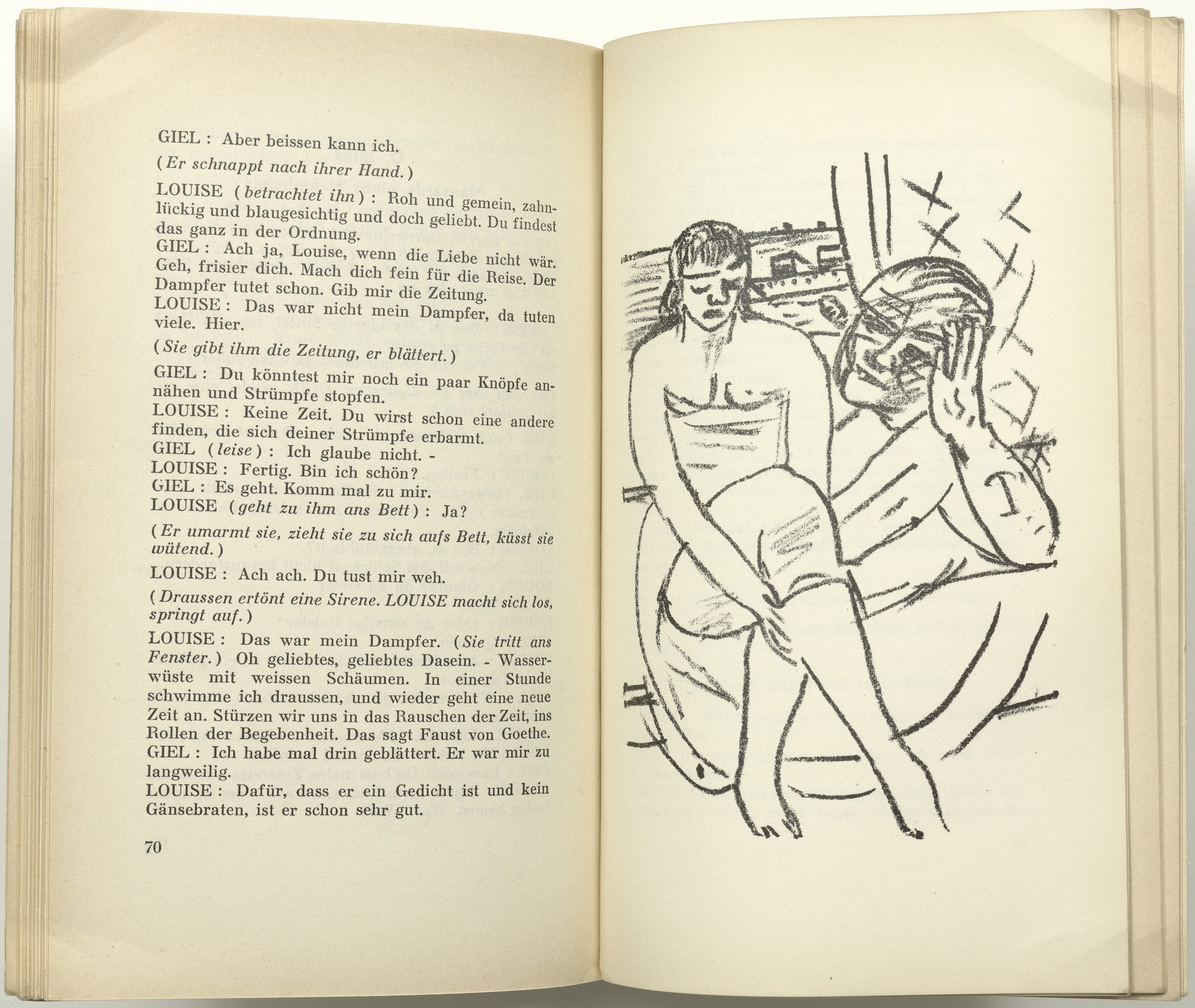 Illustration for Scene 6 (plate facing page 70) from Der Mensch ist kein Haustier (Man Is Not a Domestic Animal)