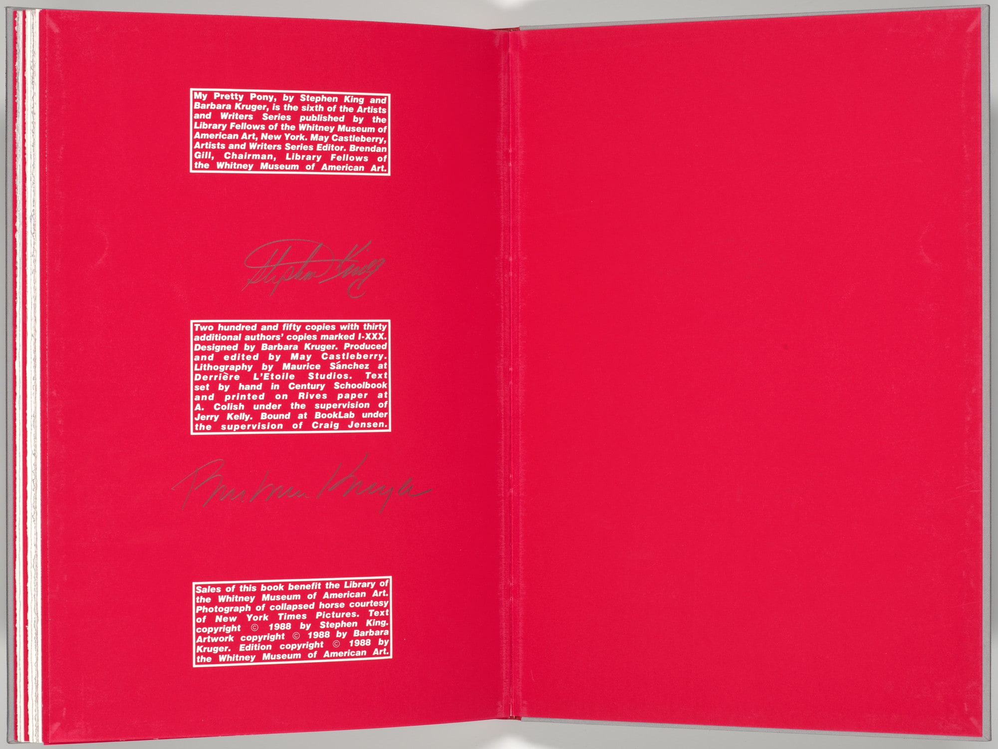 Double page plate with colophon (folio 32 verso and endpaper) from My Pretty Pony