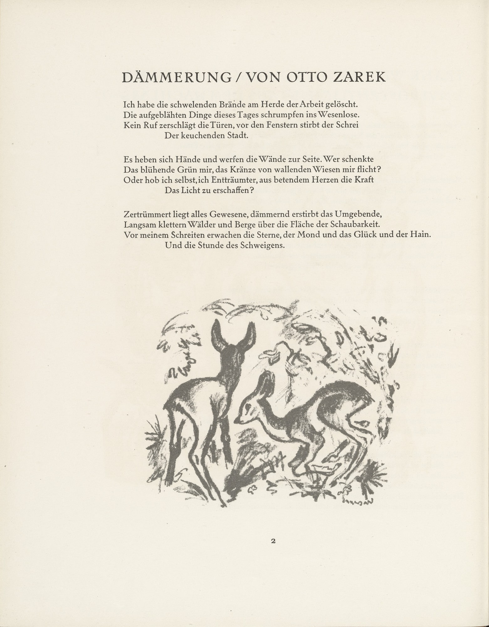 Deer (Rehzwillinge) (tailpiece, page 2) from the periodical Münchner Blätter für Dichtung und Graphik, vol. 1, no. 1 (January 1919)