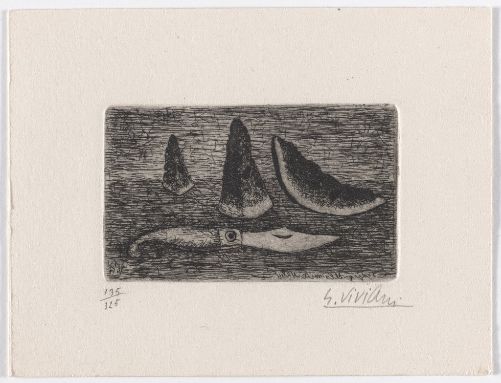 Watermelon and Knife (Cocomero e coltello) from Six Etchings by Giuseppe Viviani (Sei Incisioni di Giuseppe Viviani)