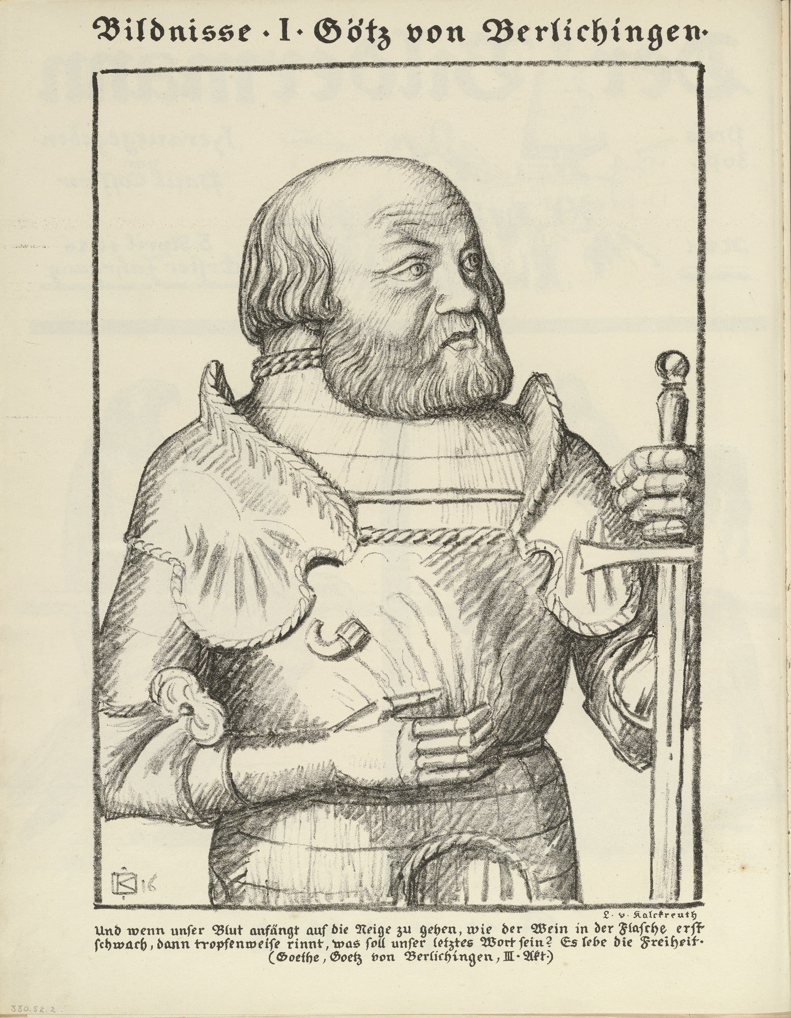 Portrait I: Götz von Berlichingen (Bildnisse I: Götz von Berlichingen) (plate, folio 2 verso) from the periodical Der Bildermann, vol. 1, no. 1 (April 1916)