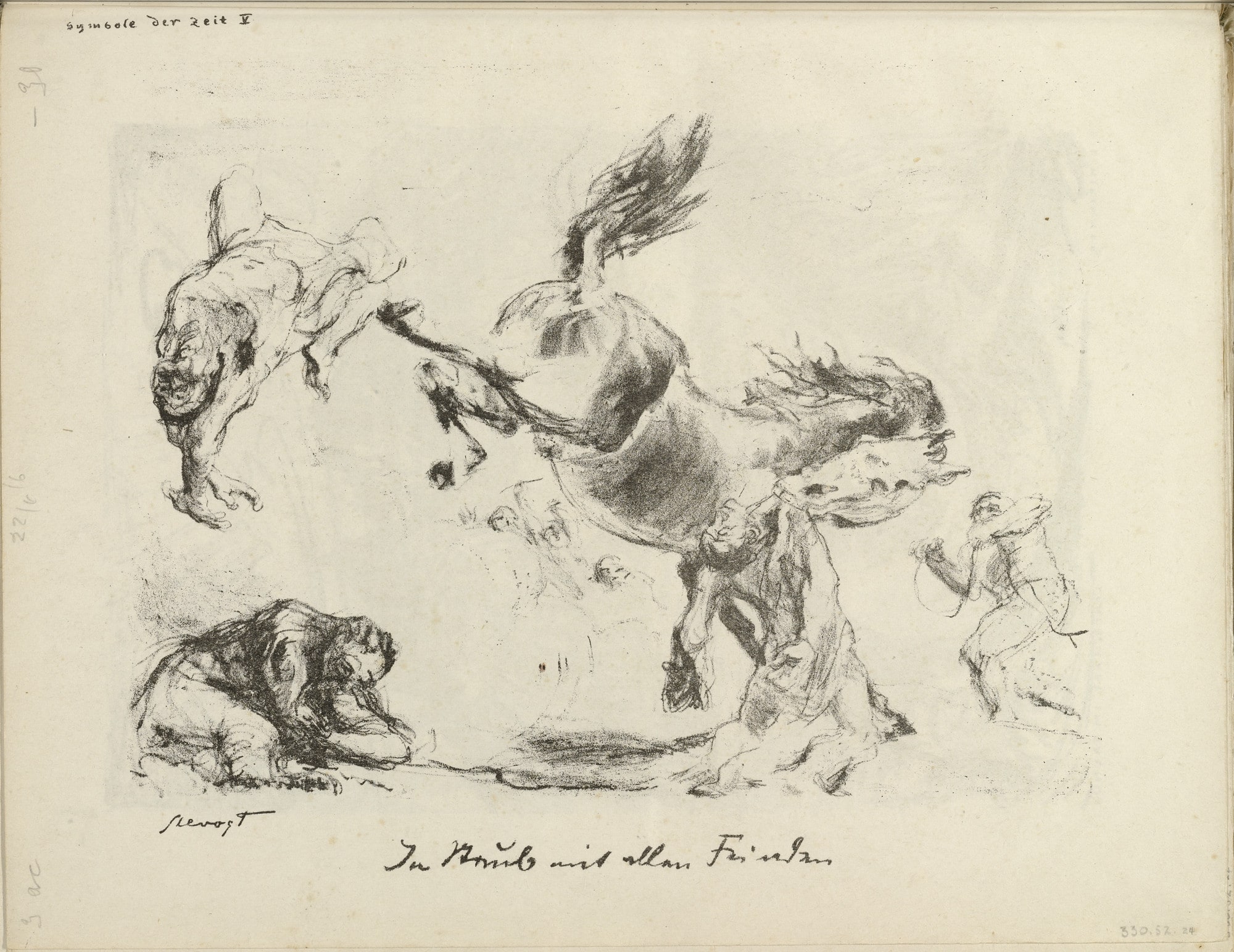 Signs of the Times V: Into Dust with All Enemies (Symbole der Zeit V: In Staub mit allen Feinden) (plate, folio 13 verso) from the periodical Der Bildermann, vol. 1, no. 6 (Jun 1916)