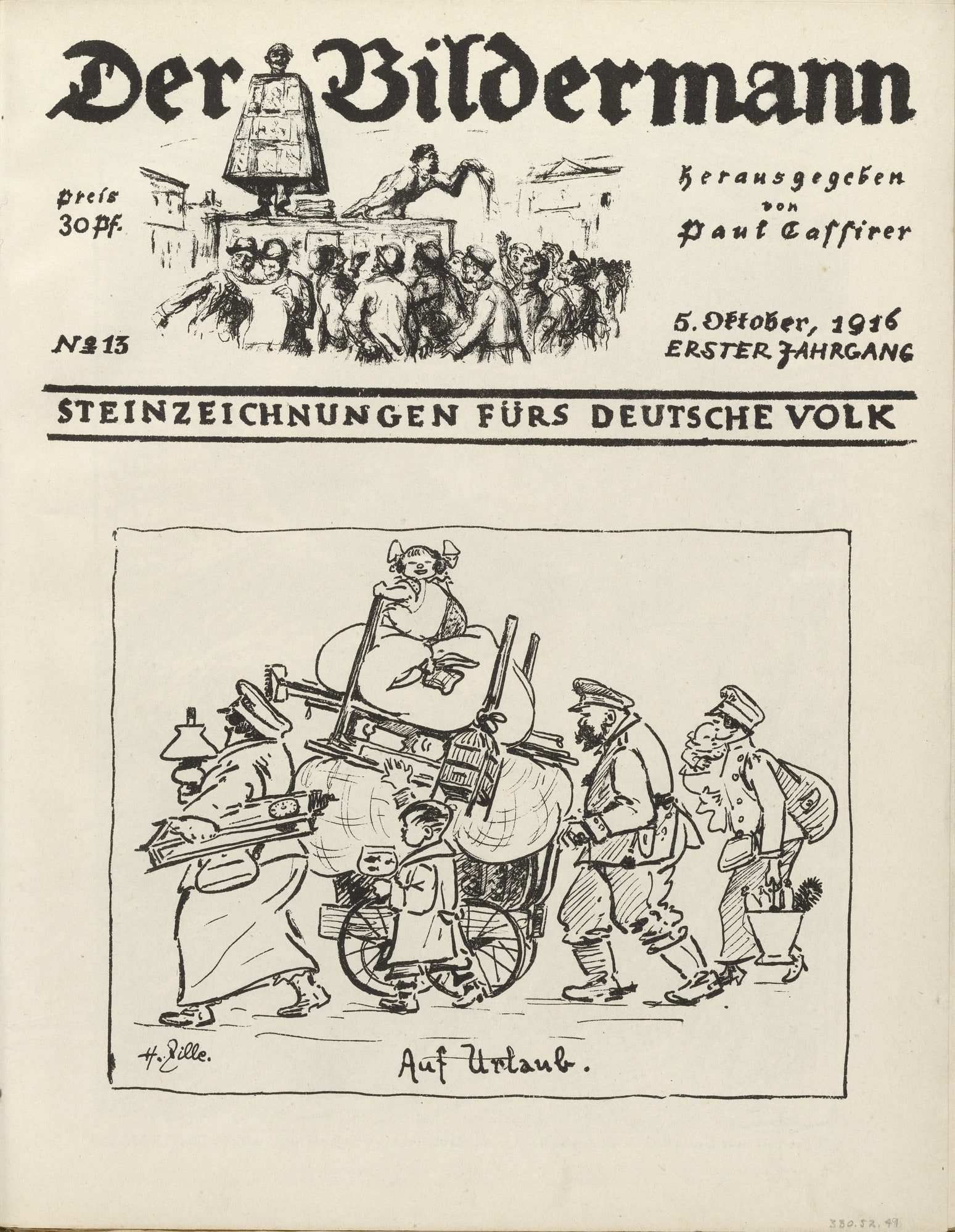 On Vacation (Auf Urlaub) (front cover, folio 26) from the periodical Der Bildermann, vol. 1, no. 13 (October 1916)