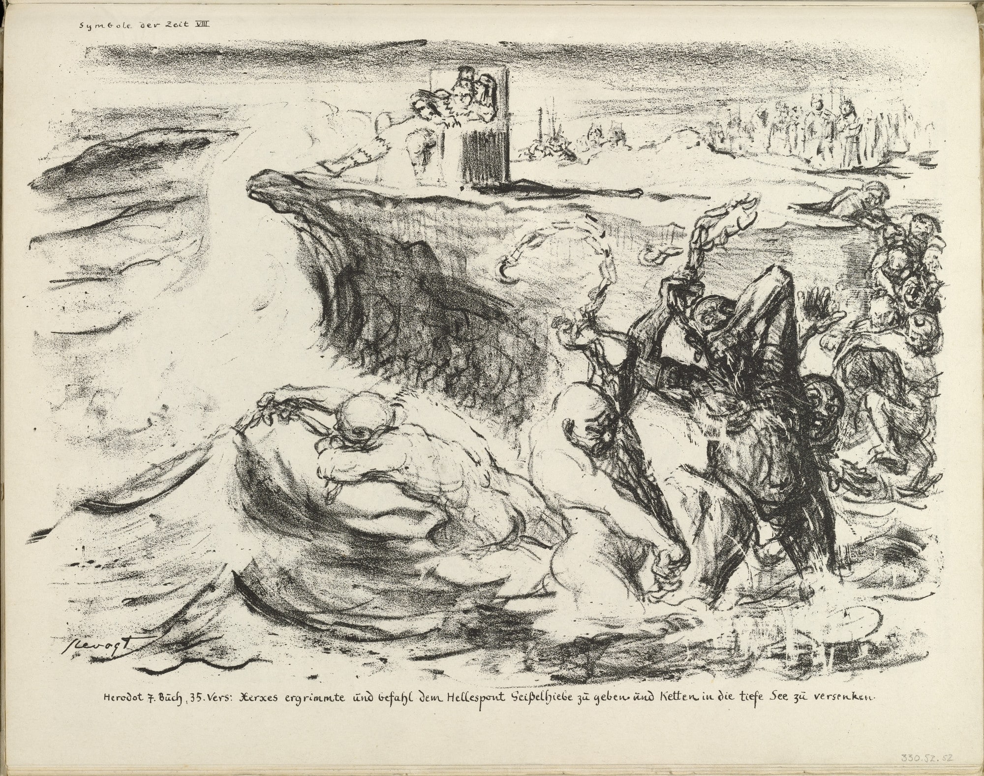 Signs of the Times VIII: Xerxes Grew Angry (Symbole der Zeit VIII: Xerxes ergrimmte) (plate, folio 27) from the periodical Der Bildermann, vol. 1, no. 13 (Oct 1916)