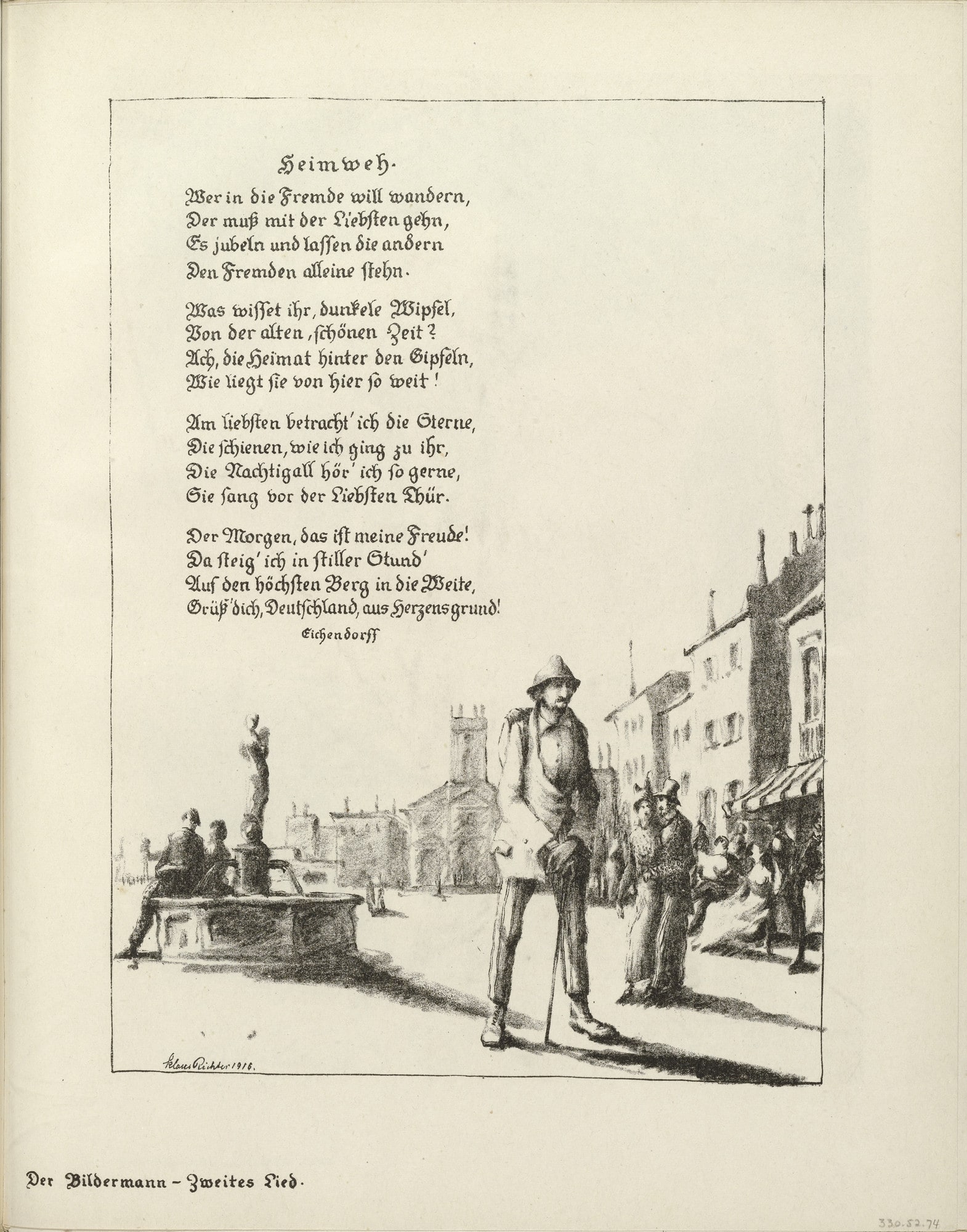 Untitled, illustration to Eichendorff's poem "Homesickness" (Heimweh) (border, 2nd song, folio 40) from the periodical Der Bildermann, supplement to vol. 1, no. 3 (May 1916)