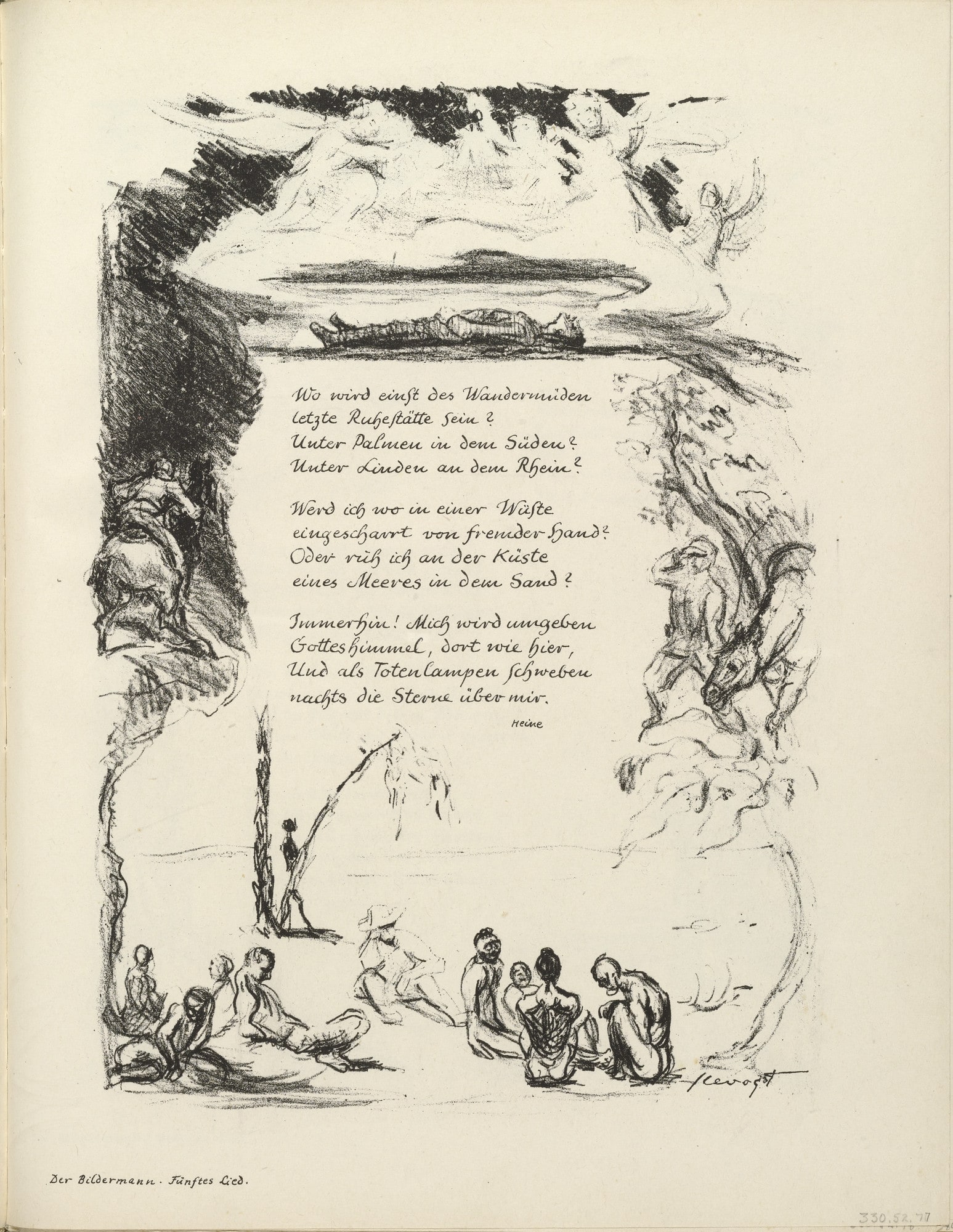 Untitled, illustration to Heinrich Heine's poem "Where?" ("Wo?") (border, 5th song, folio 43) from the periodical Der Bildermann, supplement to vol. 1, no. 9 (Aug 1916)