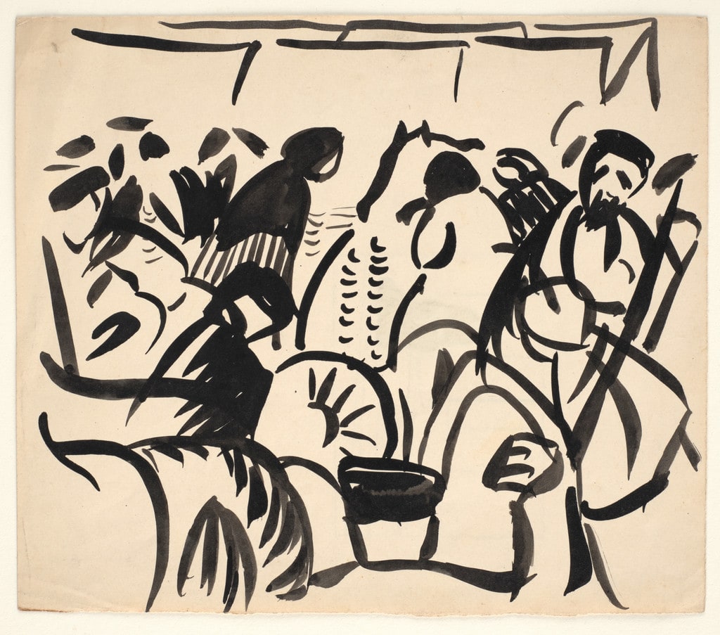 Ukrainian Peasants at the Market (recto); Untitled (verso)