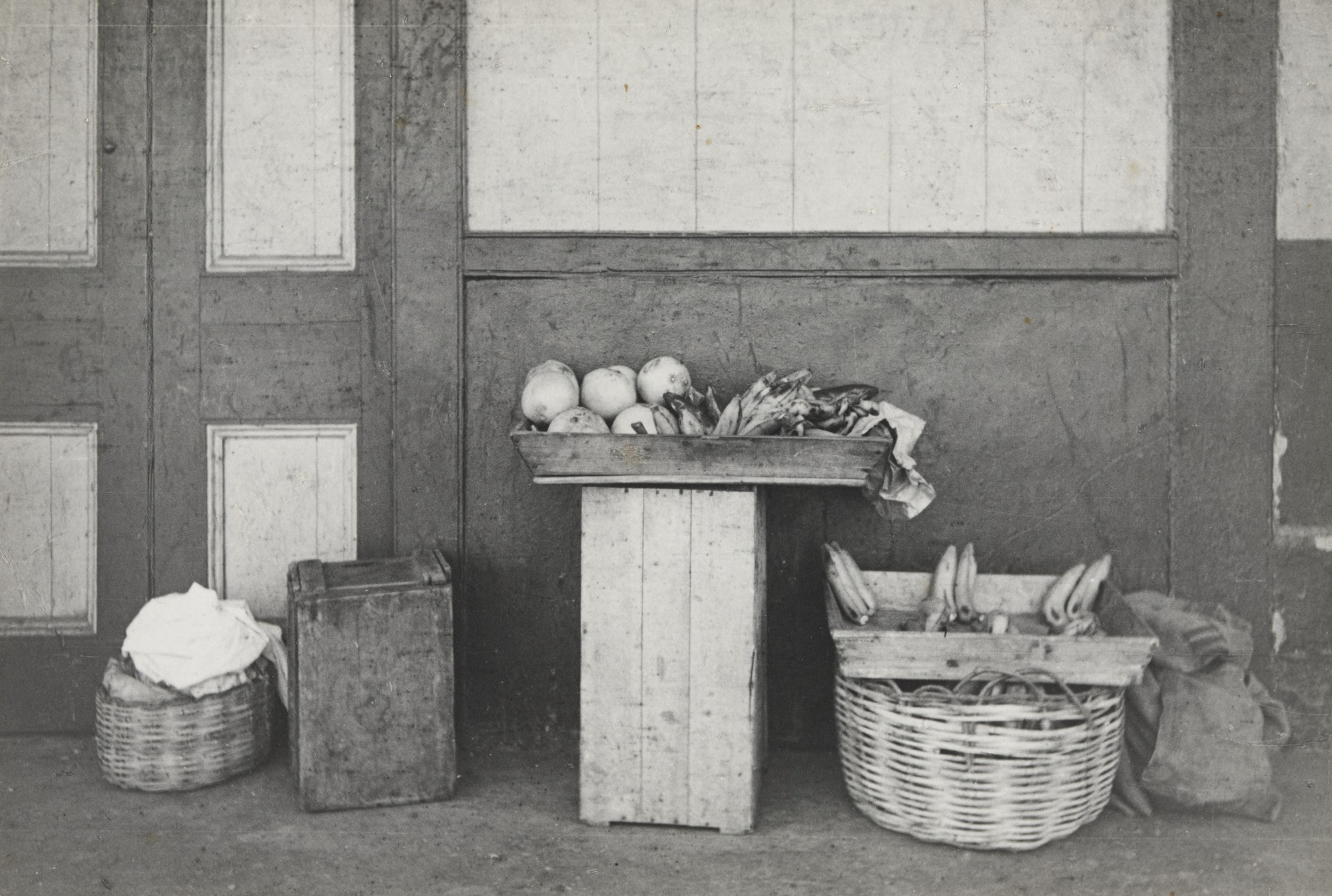Port of Spain, Trinidad. (basket, fruit in wooden boxes)