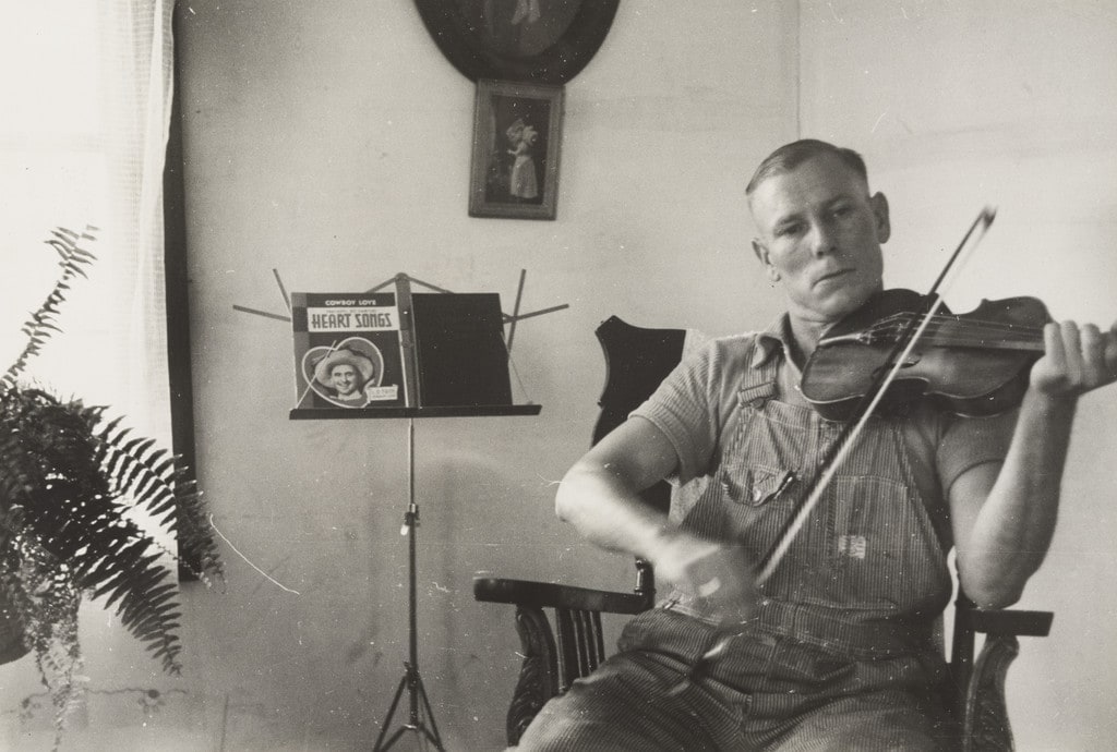 One of the Westmoreland Homesteaders Playing his Violin, Pennsylvania