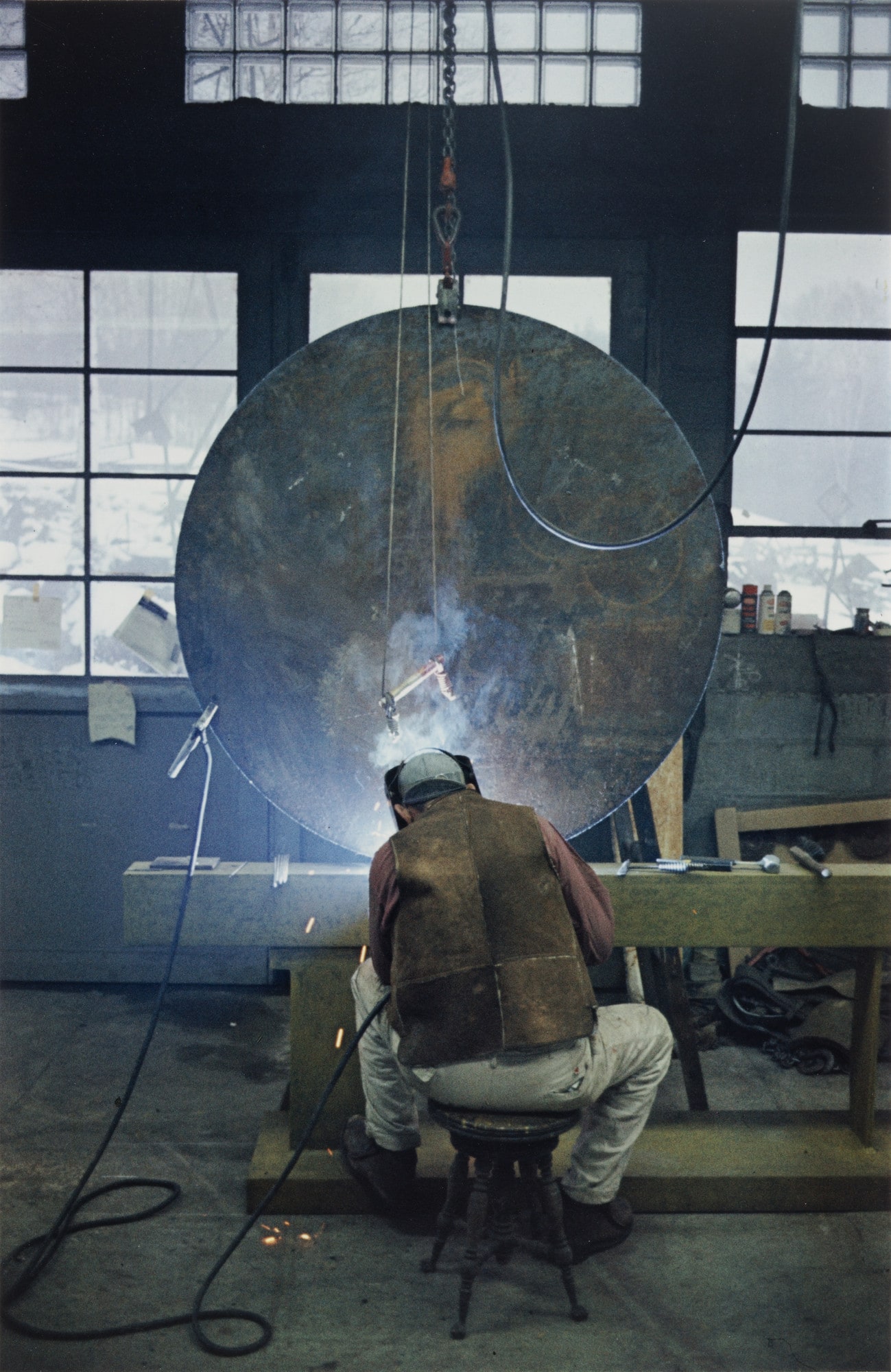 David Smith Arc Welding Primo Piano III in his Studio, Terminal Iron Works, Bolton Landing, New York