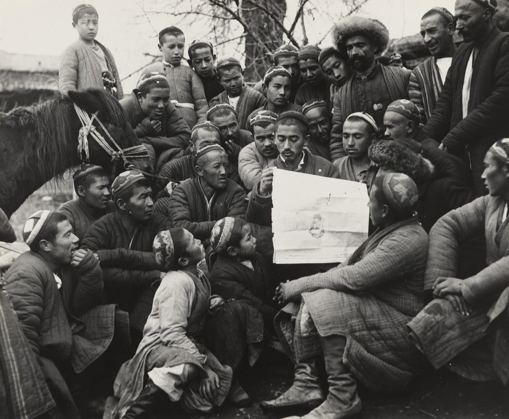 Peasants Discussing News.  Literacy Campaign, Uzbekistan
