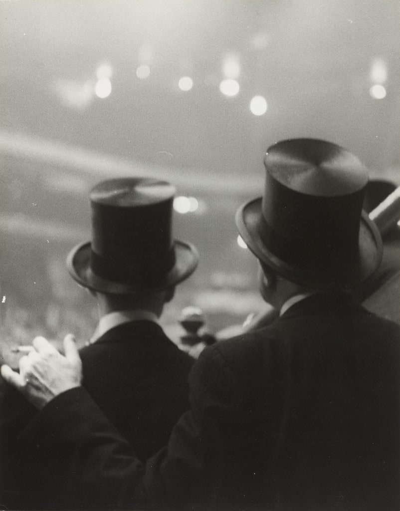 Horse Show, Madison Square Garden. (two men in top hats, seen from behind)
