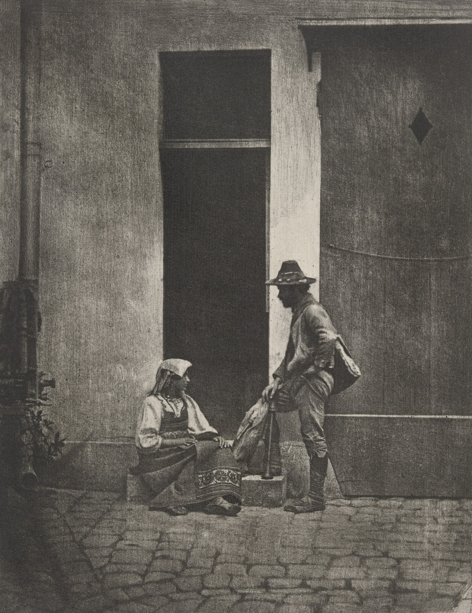 Standing Bag Piper and Seated Italiam Peasant Woman, at the Corner of 21 Quai Bourbon