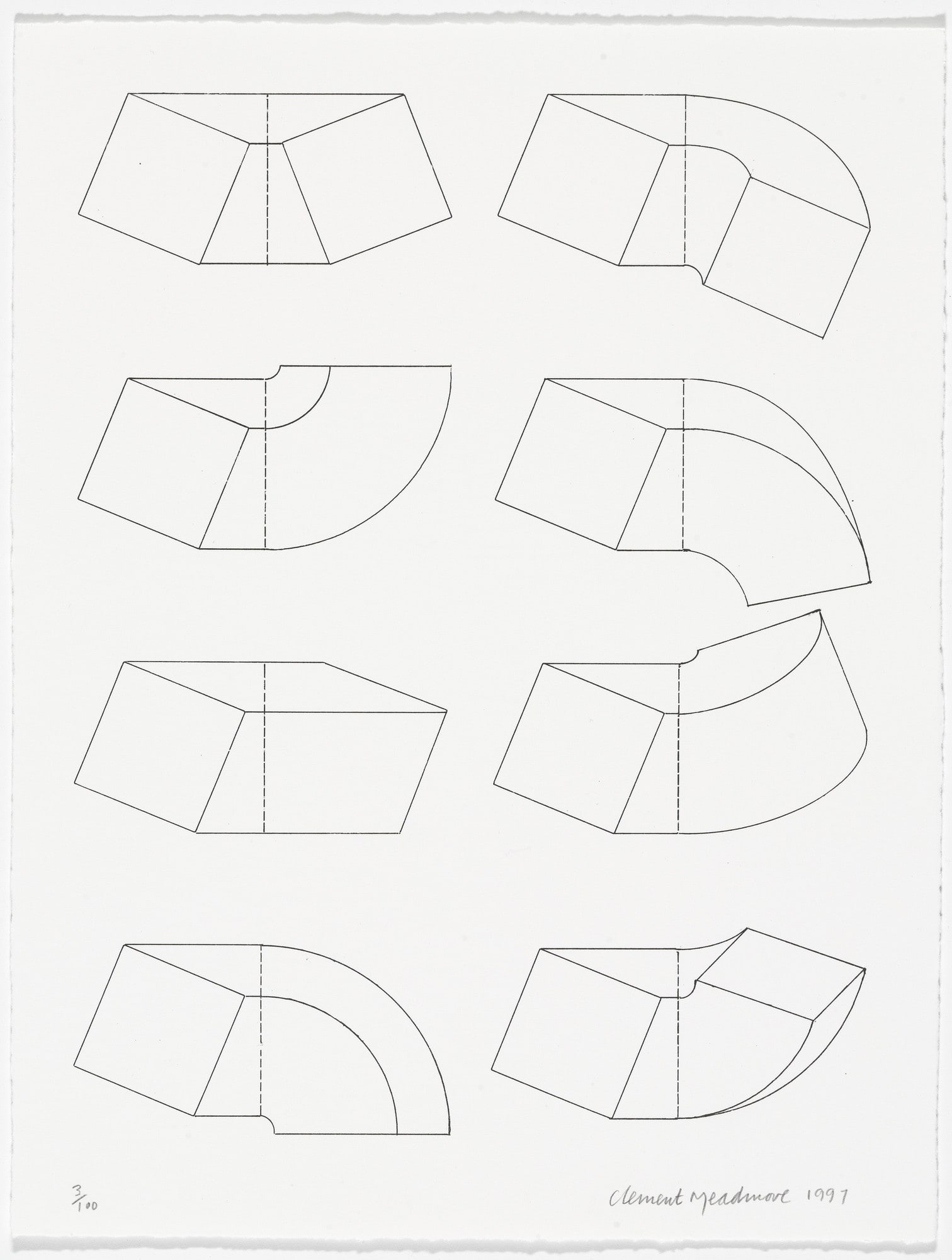 Two Identical Units Joined Eight Ways from American Abstract Artists 60th Anniversary Print Portfolio
