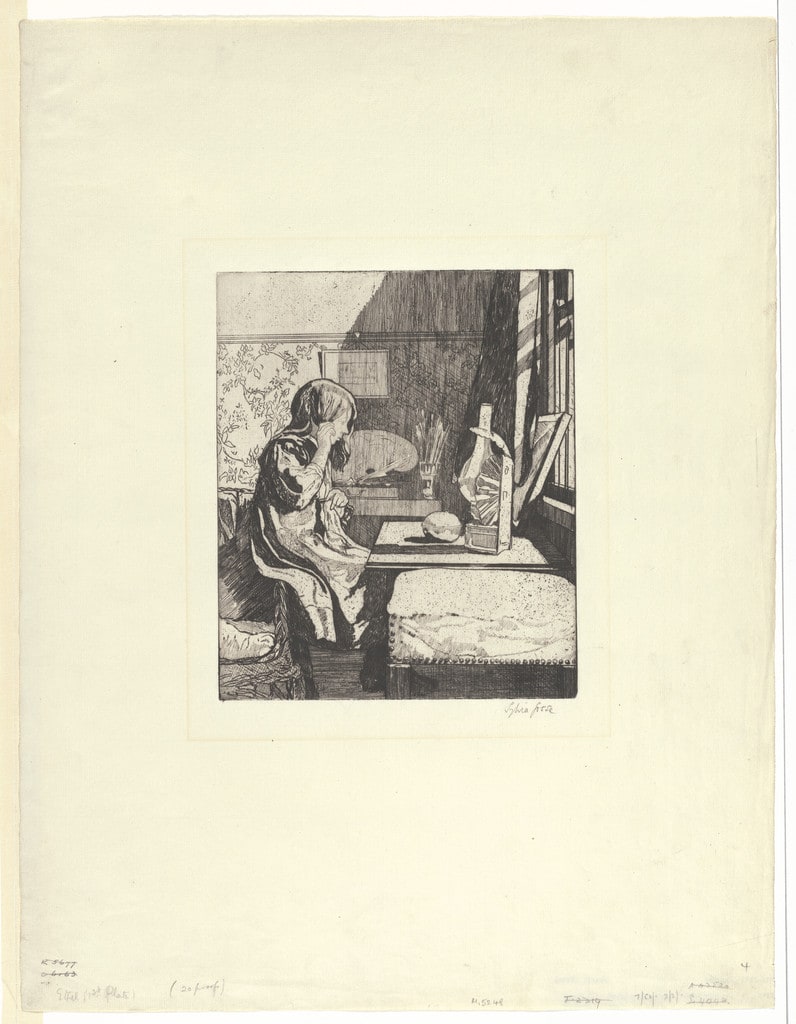 Young Girl Combing Her Hair in the Mirror
