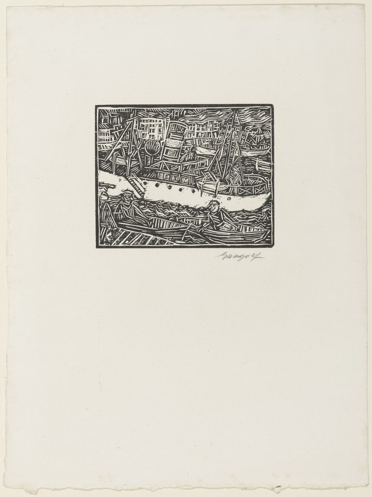Marseille, Steamboat in the Harbor (Marseille, Dampfer im Hafen) from the periodical in portfolio form Die Schaffenden, vol. 7, no. 2